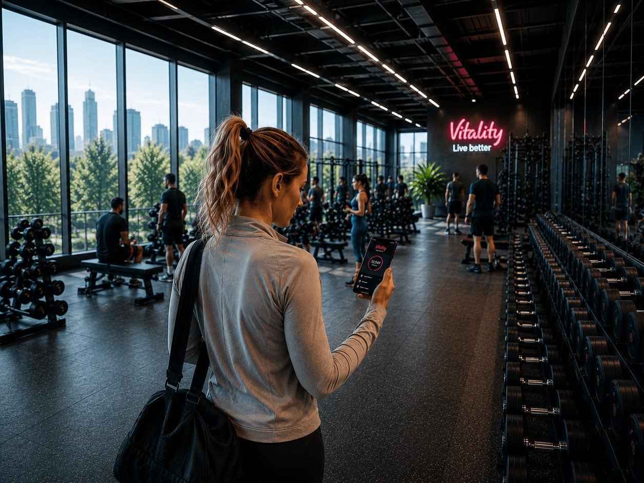 Vitality member using the app in a gym
