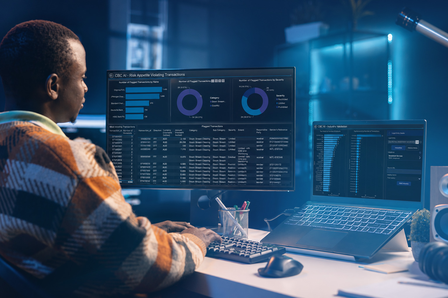 A person working on a computer with Data Displaying